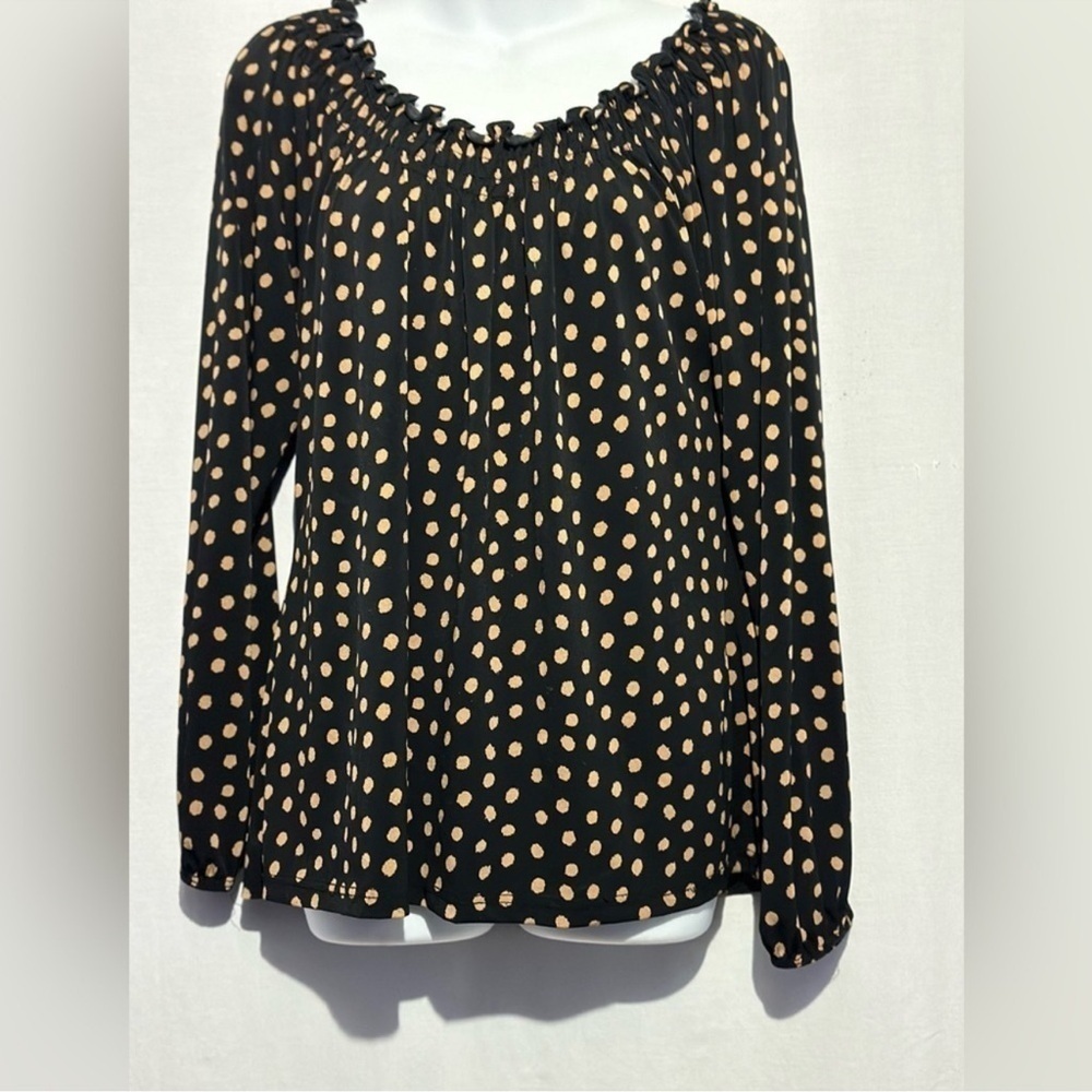 Women's Carol Rose Black/tan Polka Dot Stretch Neck Blouse Size XL - Picture 5 of 5